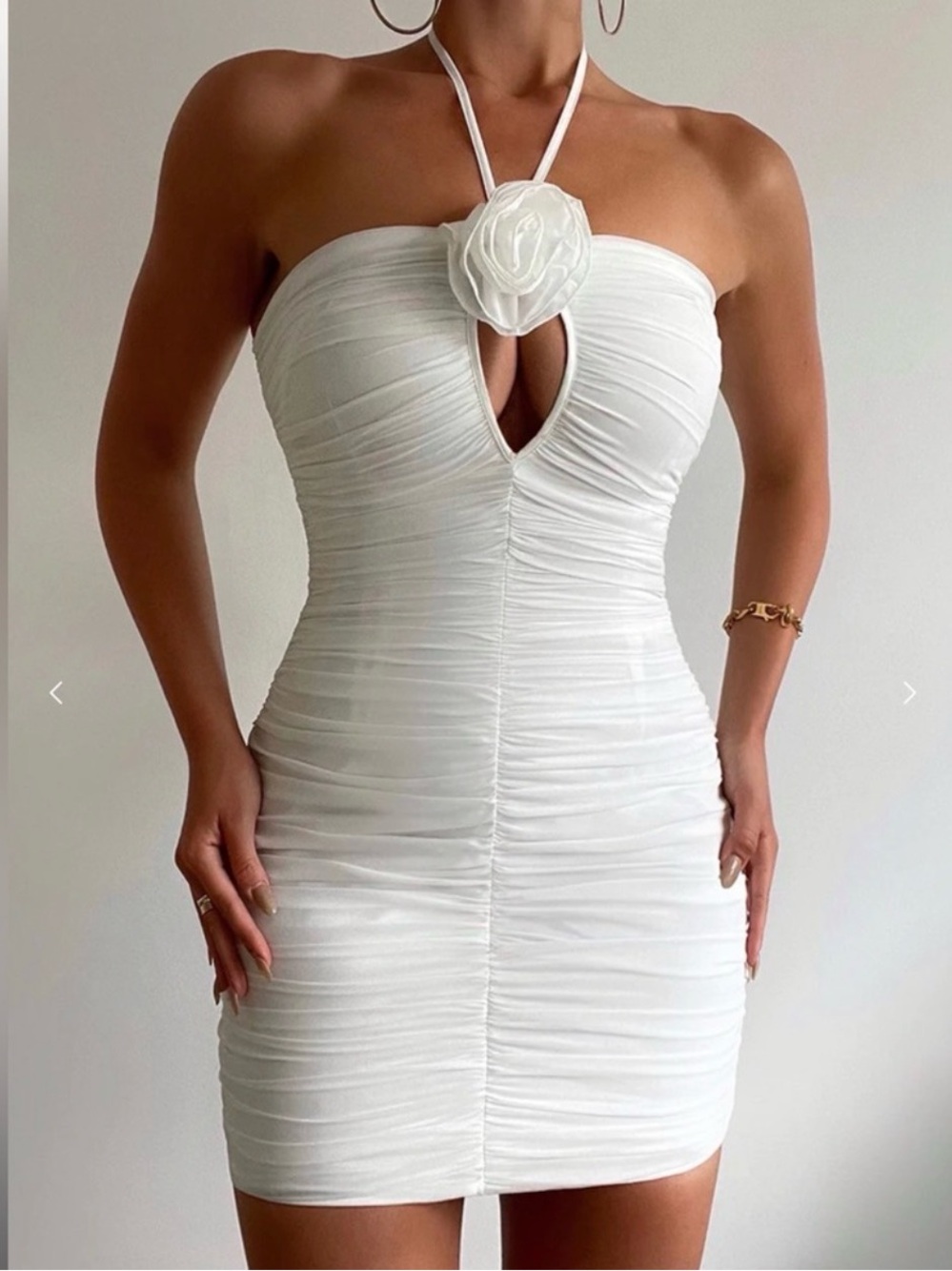 Runaway the Label White Ruched Halter Bodycon Dress New with tags